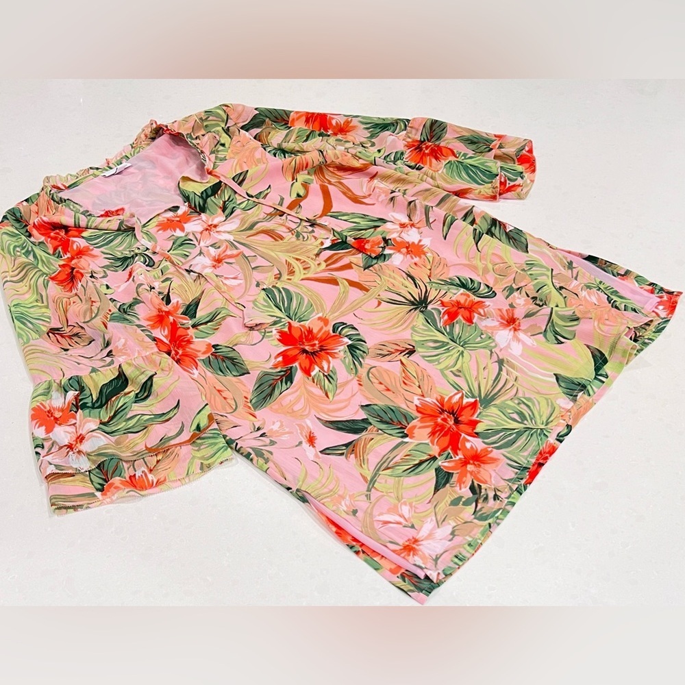 J. Jill NWT Tropical palm print floral pink‎ tunic top small